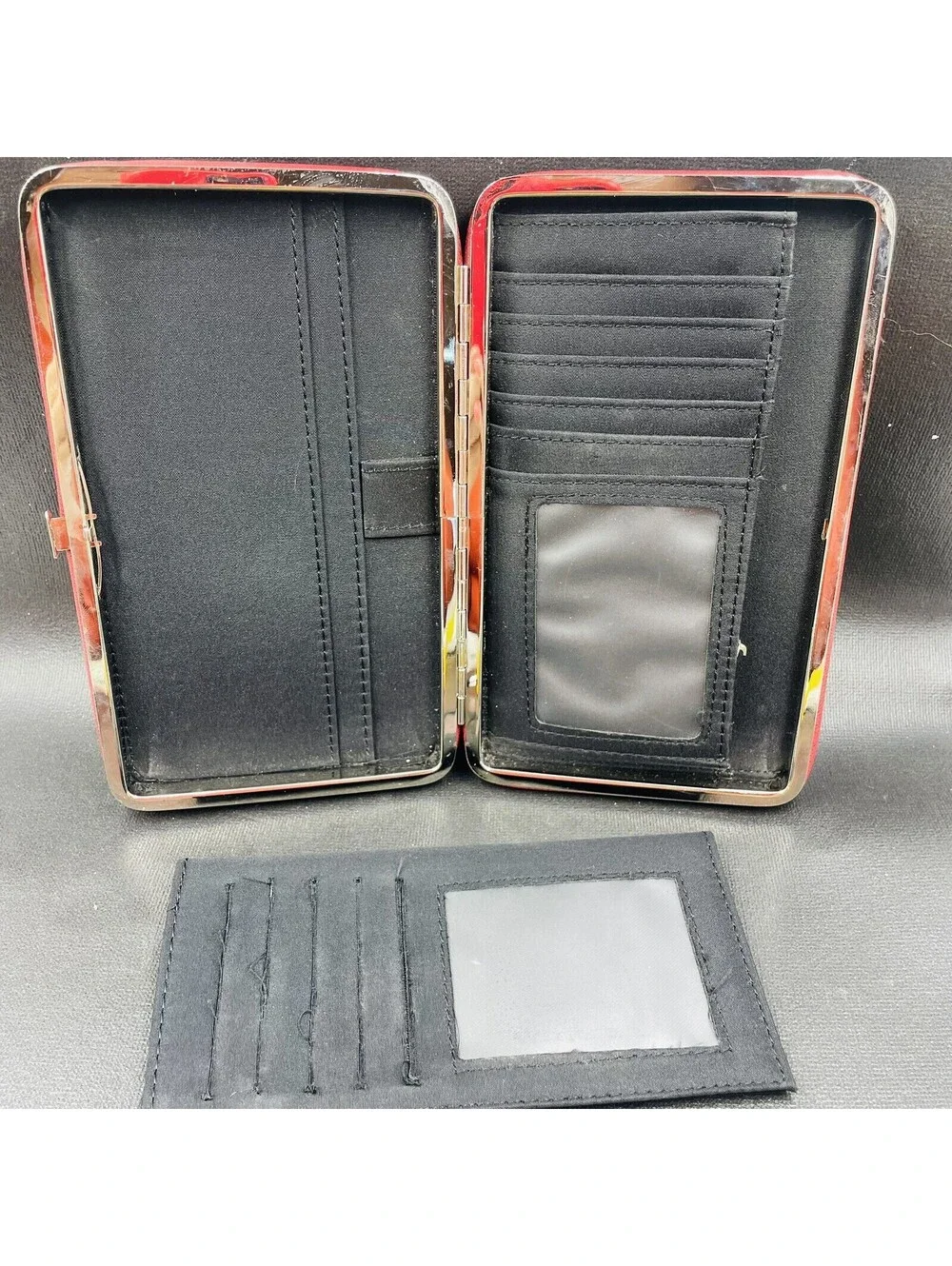 Texas Western Style Wallet Double Guns Red Burgundy & Black Silver Pistol Design